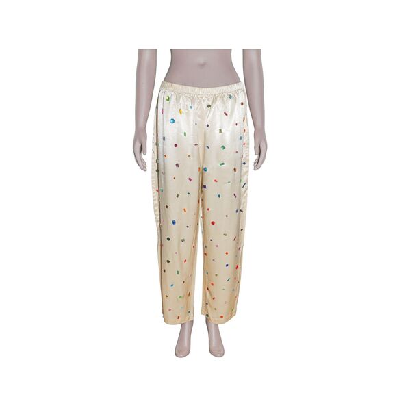Jeweled Satin High-Waisted Tapered Leg Pants Evening Glam Trousers - Picture 2 of 4
